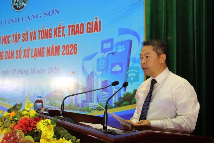 Đồng chí Đoàn Thanh Sơn, Tỉnh ủy viên, Phó Chủ tịch Ủy ban nhân dân tỉnh Lạng Sơn, phát biểu khai mạc. (Ảnh: HOÀNG TÍNH)