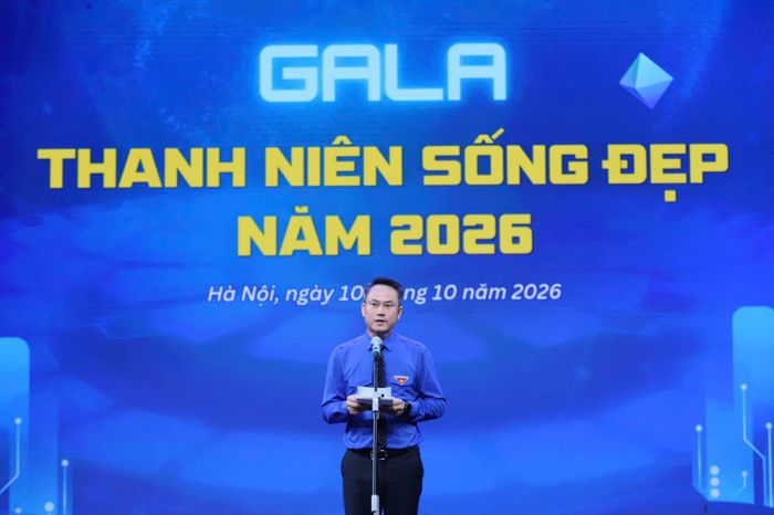  Anh Nguyễn Kim Quy, Chủ tịch Trung ương Hội Liên hiệp Thanh niên Việt Nam phát biểu tại gala. Ảnh: TIẾN CƯỜNG 