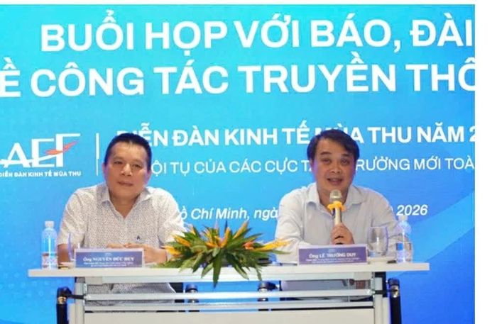 Ông Lê Trường Duy, Giám đốc HCMC C4IR phát biểu tại buổi Họp báo thông tin về Diễn đàn Kinh tế mùa Thu 2026.