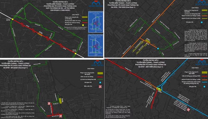 Sơ đồ phân luồng giao thông tại các tuyến đường phục vụ dự án thi công Metro số 2. Ảnh: MAURA