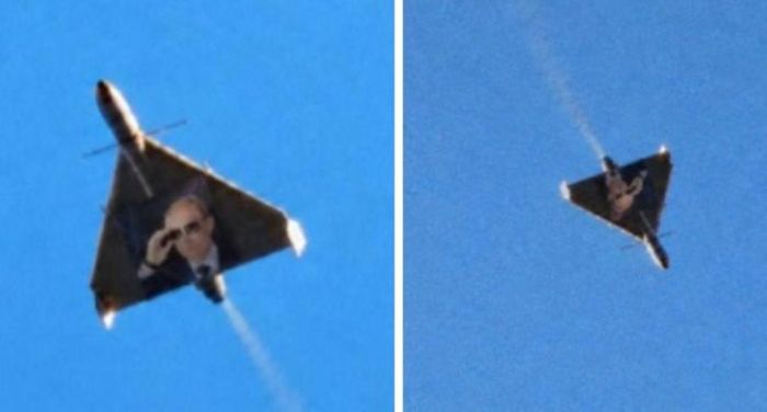 Chân dung Tổng thống Nga Putin trên UAV Geran trên bầu trời Kiev. Ảnh: eadaily.com