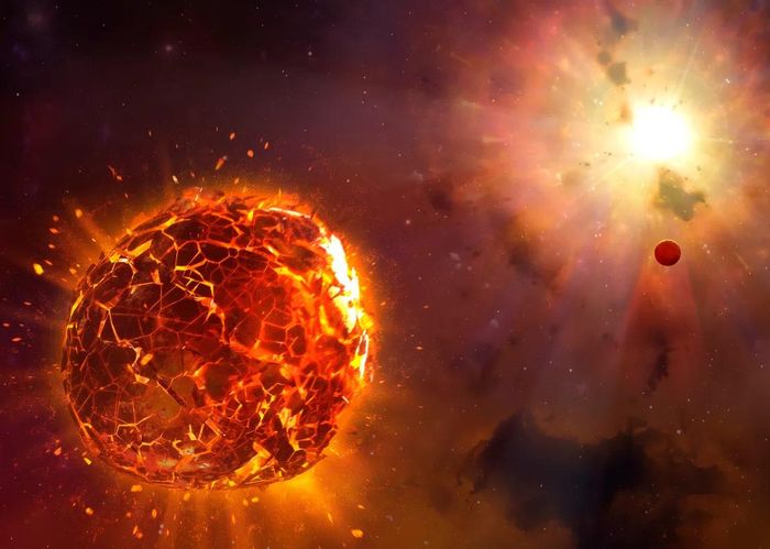 Hình ảnh mô phỏng cảnh một siêu tân tinh phá hủy một hành tinh. Nguồn: Mark Garlick / Science Photo Library
