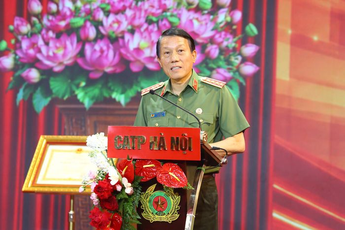 Đại tướng Lương Tam Quang, Bộ trưởng Bộ Công an, Chủ tịch Hiệp hội Thể thao CAND phát biểu.