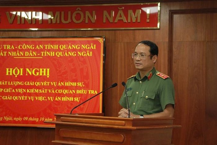 Thiếu tướng Hồ Song Ân - Ủy viên Ban Thường vụ Tỉnh ủy, Giám đốc Công an tỉnh Quảng Ngãi phát biểu.