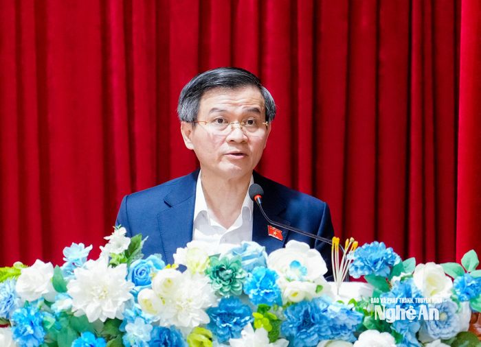 Giám đốc Học viện Chính trị Quốc gia Hồ Chí Minh Đoàn Minh Huấn phát biểu tại hội nghị. Ảnh: Phạm Bằng