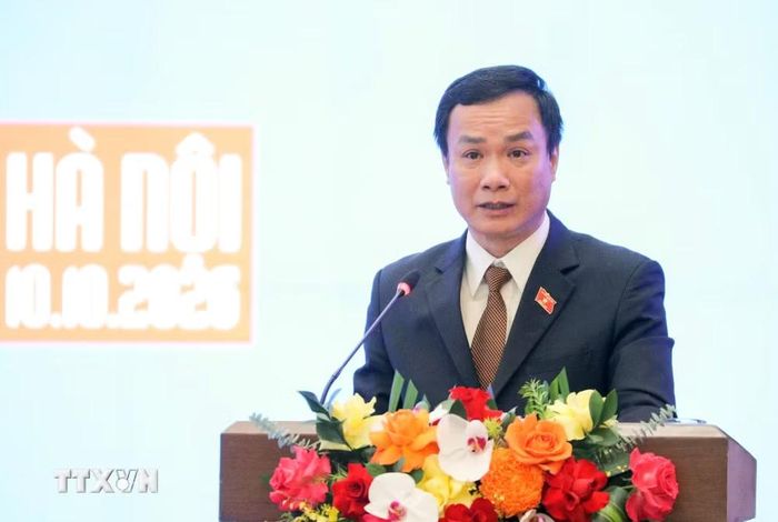 Phó Chủ nhiệm Ủy ban Văn hóa và Xã hội của Quốc hội Triệu Thế Hùng phát biểu. (Ảnh: Tuấn Anh/TTXVN)