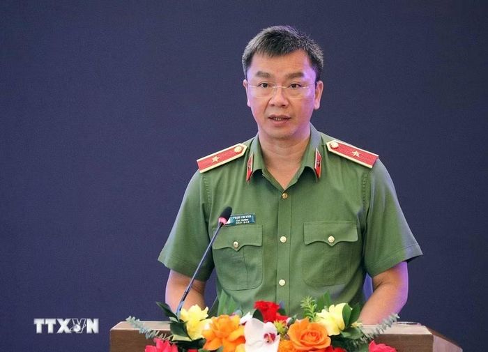 Thiếu tướng, TS Phạm Kim Đĩnh, Cục trưởng Cục Công tác chính trị (Bộ Công an) phát biểu. (Ảnh: Tuấn Anh/TTXVN)