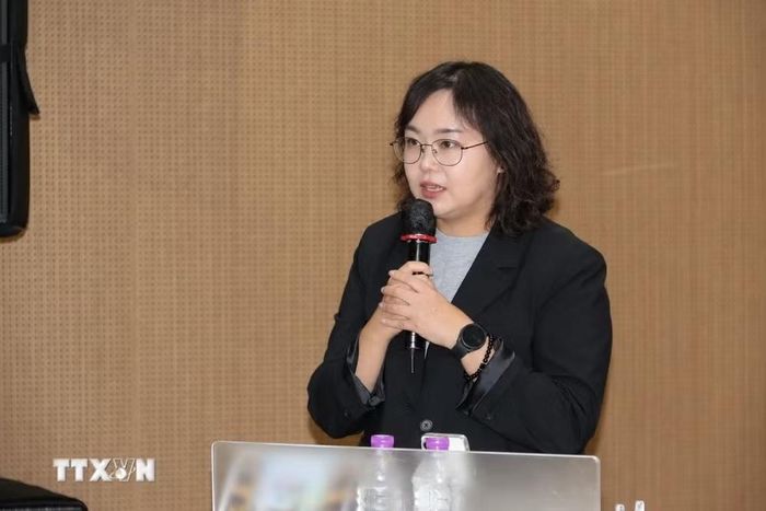 Bà Kim Yuri, Giám đốc Trung tâm Không gian Văn hóa Seoro, bày tỏ kỳ vọng buổi hòa nhạc sẽ giúp khán giả hiểu hơn về văn hóa Việt Nam. (Ảnh: Trường Giang/TTXVN)