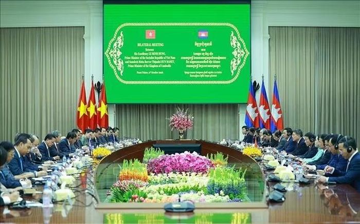 Thủ tướng Lê Minh Hưng hội đàm với Thủ tướng Vương quốc Campuchia Hun Manet. Ảnh: Dương Giang/TTXVN