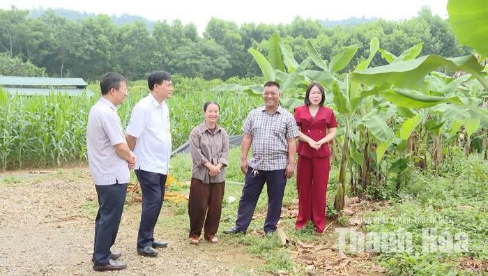 Hội Nông dân xã Đồng Lương thăm mô hình trang trại tổng hợp của gia đình bà Hà Thị Tuyết.