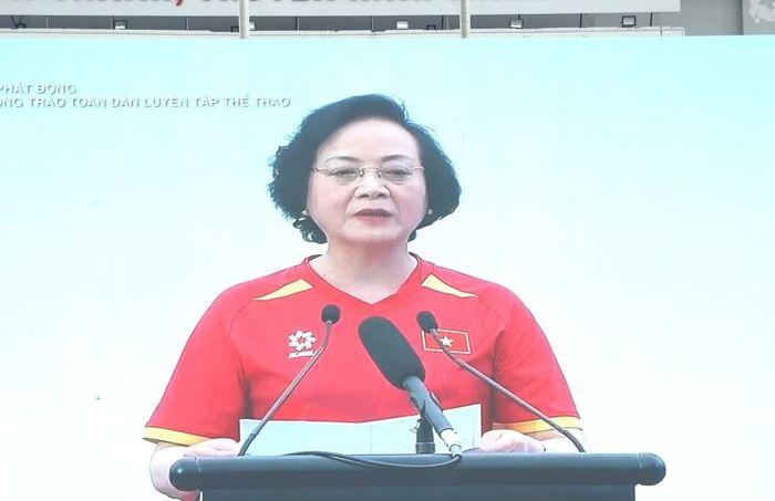 Phó Thủ tướng Chính phủ Phạm Thị Thanh Trà phát động Phong trào “Mỗi người dân lựa chọn ít nhất một môn thể thao phù hợp để tập luyện thường xuyên”. (Ảnh chụp từ màn hình)