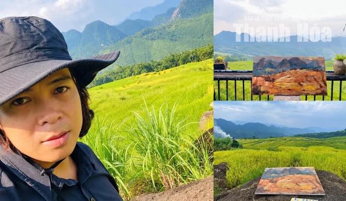 Hoạ sĩ Nguyễn Văn Chuyên ghi nhanh cảnh sắc Pù Luông bằng chất liệu sơn dầu trên toan.