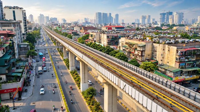 Đường sắt đô thị đoạn đi qua Nguyễn Trãi. Ảnh: PV VnEconomy.