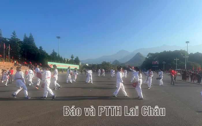 Các màn biểu diễn võ thuật tại lễ phát động thu hút sự cổ vũ của đông đảo nhân dân. 
