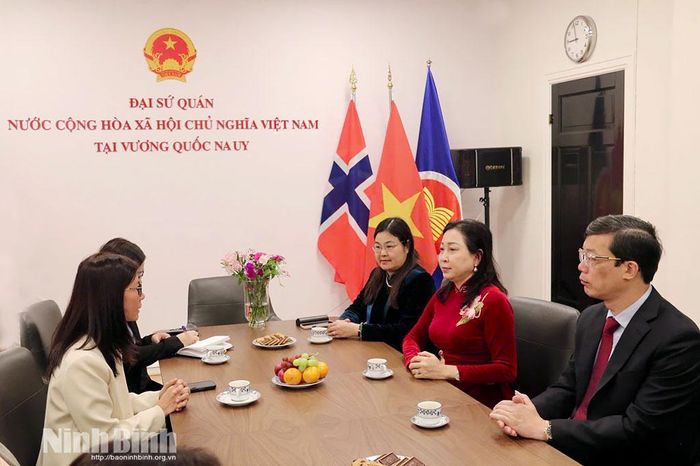 Đồng chí Đinh Thị Lụa, Phó Bí thư Tỉnh ủy, Chủ tịch Ủy ban MTTQ Việt Nam tỉnh phát biểu tại buổi làm việc.