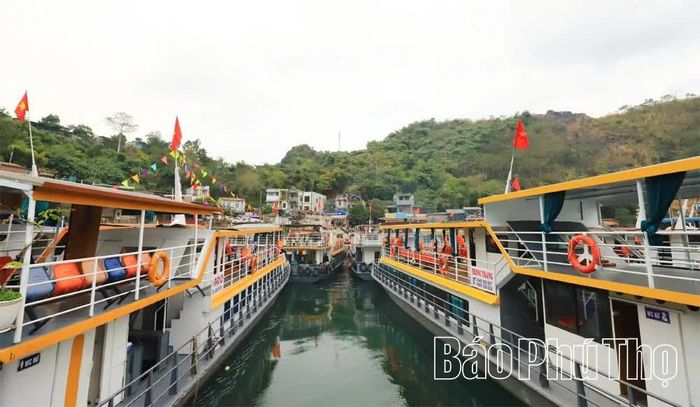 Bến thuyền tấp nập phục vụ khách du lịch hồ Hòa Bình tại cảng Bích Hạ, phường Hòa Bình.