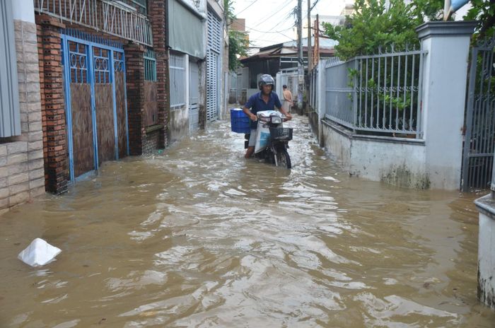 Một số con hẻm tại phường Tam Hiệp chìm trong biển nước.
