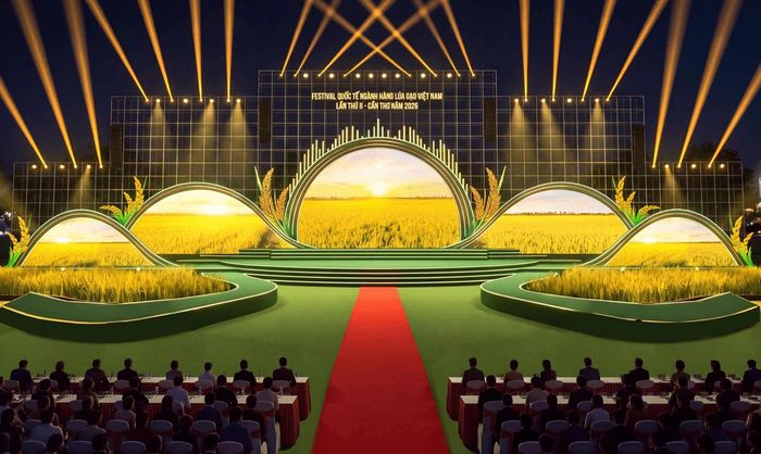 Bảng thiết kế sân khấu theo phong cách truyền thống phục vụ cho đêm khai mạc Festival Quốc tế Ngành hàng Lúa gạo Việt Nam lần thứ II - Cần Thơ năm 2026 được nhiều đại biểu đồng tình