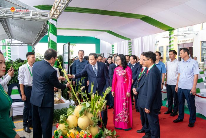 Chủ tịch Quốc hội Trần Thanh Mẫn thăm các gian hàng trưng bày tại lễ kỷ niệm