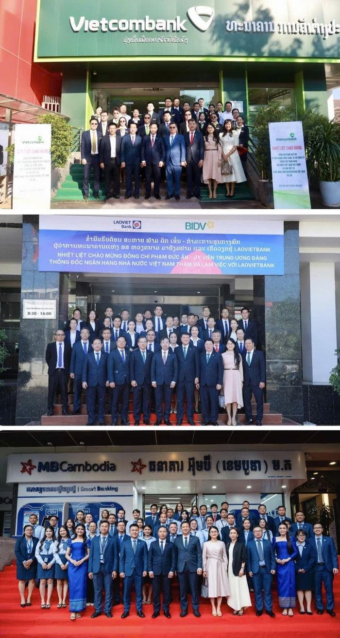Thống đốc Phạm Đức Ấn đến thăm và làm việc với Vietcombank Lào, Lao-Viet Bank, MB Campuchia
