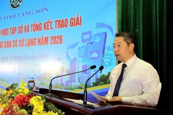 Phó Chủ tịch UBND tỉnh Đoàn Thanh Sơn, Trưởng Ban tổ chức Cuộc thi “Công dân số Xứ Lạng” năm 2026 phát biểu tại Ngày hội và hưởng ứng Ngày Chuyển đổi số quốc gia năm 2026.