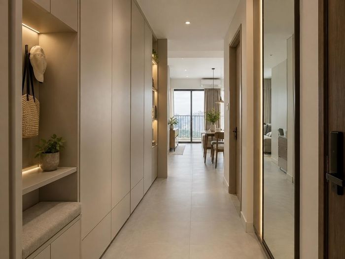Kệ tủ dọc hành lang. (Ảnh: Happynest)