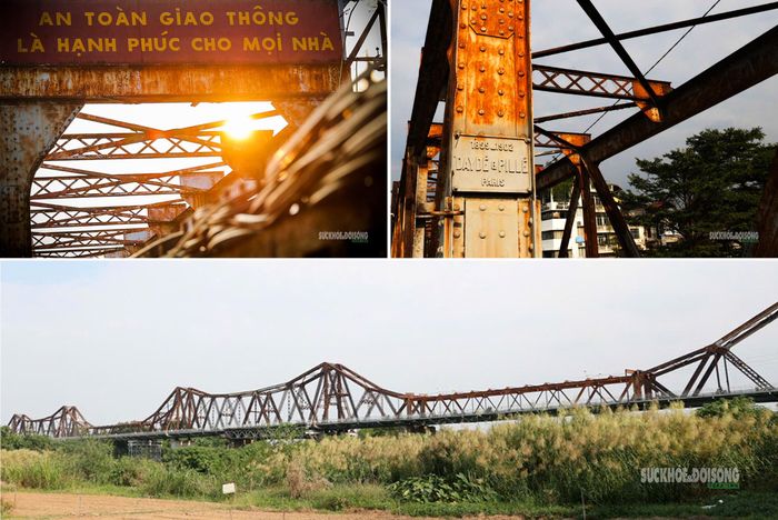 Kết cấu thép và tấm biển ghi dấu đơn vị xây dựng cầu Long Biên. Ảnh: Tuấn Anh