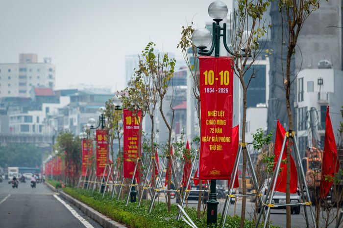  Hệ thống đèn chiếu sáng, bồn hoa, cây cảnh đã được đơn vị thi công lắp đặt để thông xe kỹ thuật kỷ niệm 72 năm Ngày Giải phóng Thủ đô. 