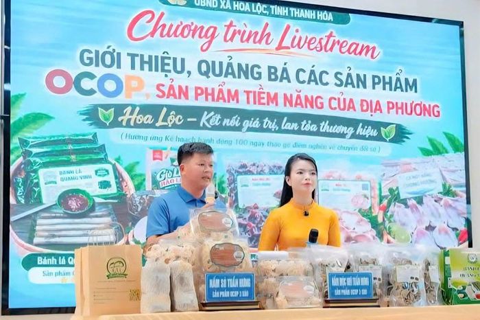 Các sản phẩm OCOP, nông sản của địa phương được quảng bá tại phiên livestream ở xã Hoa Lộc