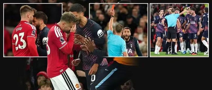 Màn xô xát bùng phát ở phút 78 trên sân Old Trafford, chỉ 5 phút sau khi tiền đạo Bryan Mbeumo mở tỷ số cho Man Utd tại vòng 6 Ngoại hạng Anh hôm 11/10 (giờ Hà Nội). Ảnh: The Sun.