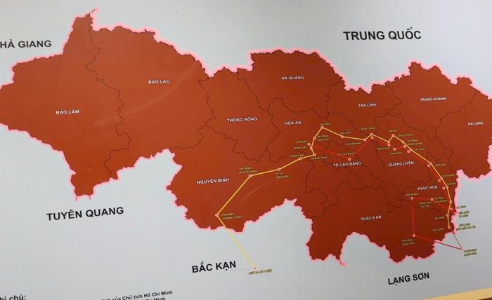 Sơ đồ Chủ tịch Hồ Chí Minh đi chỉ đạo Chiến dịch Biên giới 1950. Ảnh: Bích Nguyên