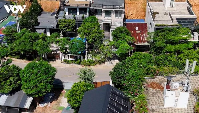 Những ngôi nhà kiên cố được xây dựng sau khi san gạt làm thay đổi hiện trạng đất rừng.