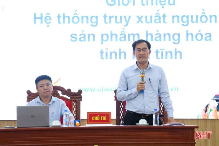 Phó Giám đốc Sở NN&MT Nguyễn Thanh Hải phát biểu tại hội nghị giới thiệu hệ thống truy xuất nguồn gốc sản phẩm hàng hóa tỉnh Hà Tĩnh.