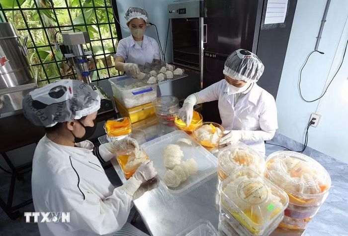 Đóng gói sản phẩm yến sào ở hộ kinh doanh Linh Nhi, thôn Tân hội, xã Tuy Phước Bắc, tỉnh Gia Lai (mới), Xã Tuy Phước Bắc là 1 trong 3 xã đạt chuẩn NTM nâng cao sau hợp nhất. (Ảnh: Vũ Sinh/TTXVN)