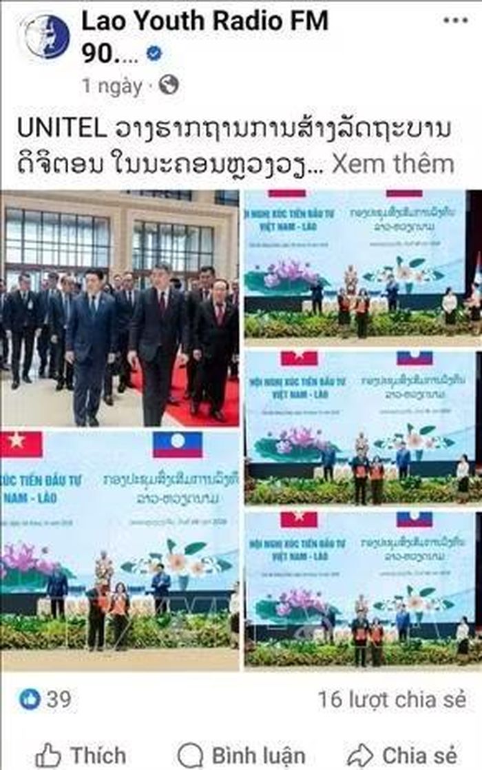 Bài đăng trên trang Facebook chính thức của Đài Phát thanh Thanh niên Lào. Ảnh chụp màn hình: TTXVN phát