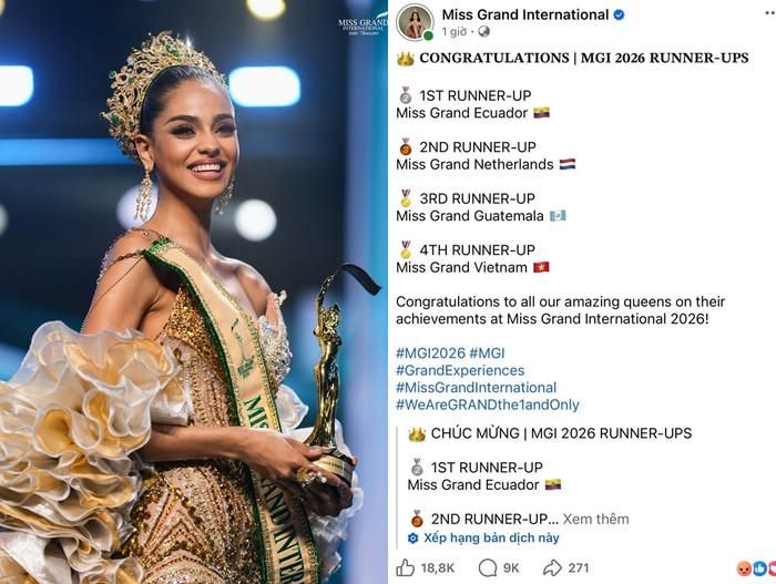 Tân hoa hậu nhận "bão" phẫn nộ ngay sau khi đăng quang Miss Grand International 2026.