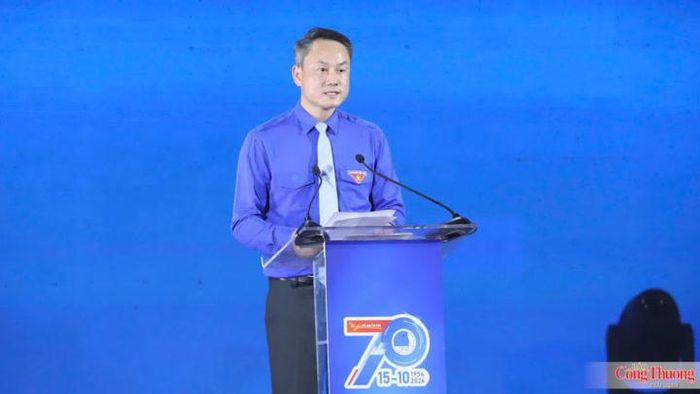 Đồng chí Nguyễn Kim Quy - Bí thư Ban Chấp hành Trung ương Đoàn, Chủ tịch Trung ương Hội Liên hiệp Thanh niên Việt Nam phát biểu tại buổi lễ.