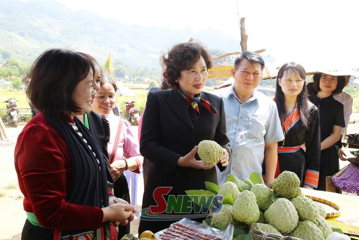 Đồng chí Phó Chủ tịch Quốc hội và đoàn công tác thăm không gian văn hóa và trải nghiệm bản Vặt Hồng, phường Mộc Châu.
