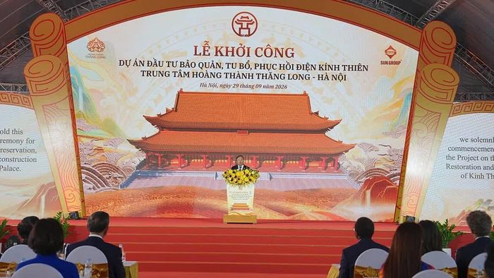 Lễ khởi công Dự án đầu tư, bảo quản, phục hồi Điện Kính Thiên Trung tâm Hoàng thành Thăng Long- Hà Nội. Ảnh: BTC cung cấp.↵