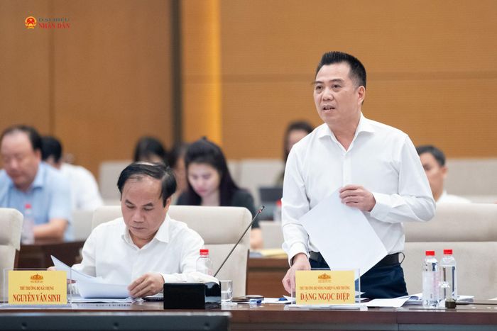 Thứ trưởng Bộ Nông nghiệp và Môi trường Đặng Ngọc Điệp phát biểu tại phiên họp. Ảnh: Phạm Thắng