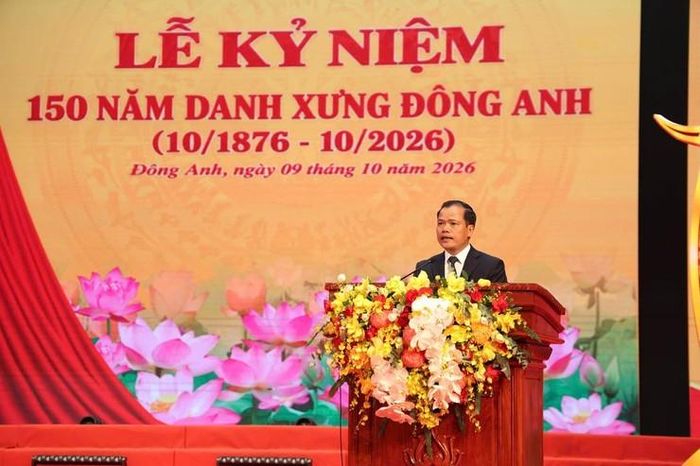 Chủ tịch UBND xã Đông Anh Nguyễn Văn Thiềng phát biểu tại lễ kỷ niệm.