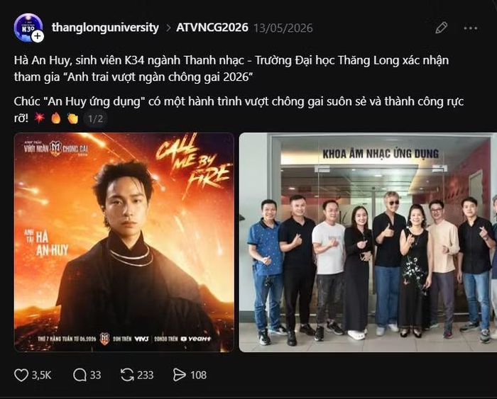  Bài viết chúc mừng dành cho Hà An Huy thời điểm công bố dàn Anh Tài tham gia chương trình ATVNCG 2026. 