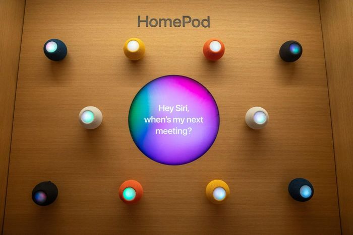  Loa thông minh HomePod mini được trưng bày tại cửa hàng Apple. Ảnh: Bloomberg. 