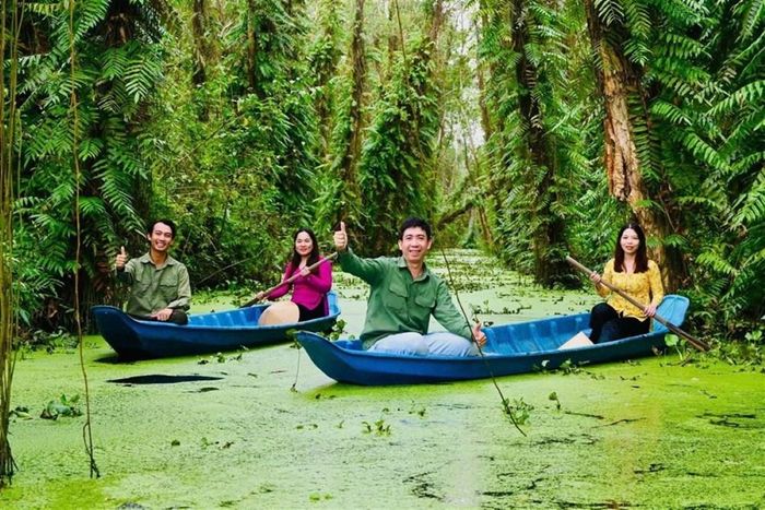Chèo xuồng trải nghiệm xung quanh Vườn quốc gia U Minh Hạ, rất hấp dẫn đối với du khách