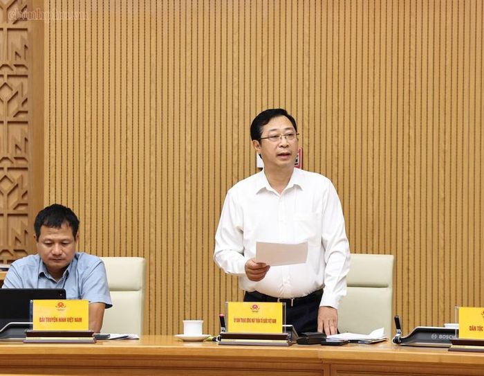 Phó Chủ tịch Ủy ban Trung ương Mặt trận Tổ quốc Việt Nam Cao Xuân Thạo phát biểu tại Hội nghị - Ảnh: chinhphu.vn/Thu Giang