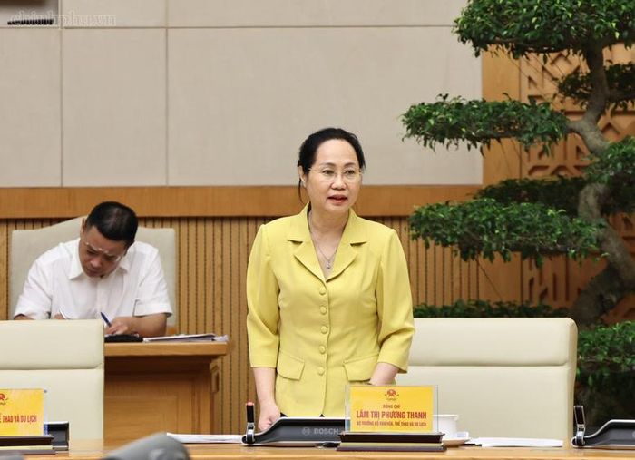Bộ trưởng Bộ VHTT&DL Lâm Thị Phương Thanh phát biểu tại Hội nghị - Ảnh: chinhphu.vn/Thu Giang