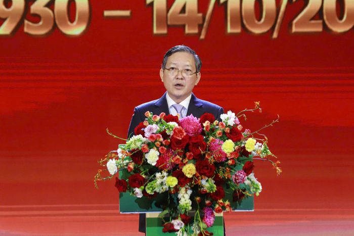 Đồng chí Lương Quốc Đoàn, Phó chủ tịch Ủy ban Trung ương MTTQ Việt Nam, Chủ tịch Hội Nông dân Việt Nam phát biểu tại buổi lễ.