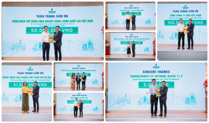 TS Lê Quốc Phong - Phó Hiệu trưởng PVU cảm ơn các đơn vị tài trợ cho Quỹ phát triển sinh viên, học bổng cho sinh viên, học bổng nghiên cứu khoa học PVU.