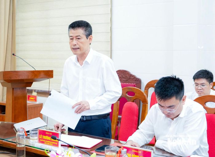 Đồng chí Lê Trường Giang - Phó Trưởng ban Tổ chức Tỉnh ủy phát biểu tại buổi làm việc. Ảnh: Phạm Bằng