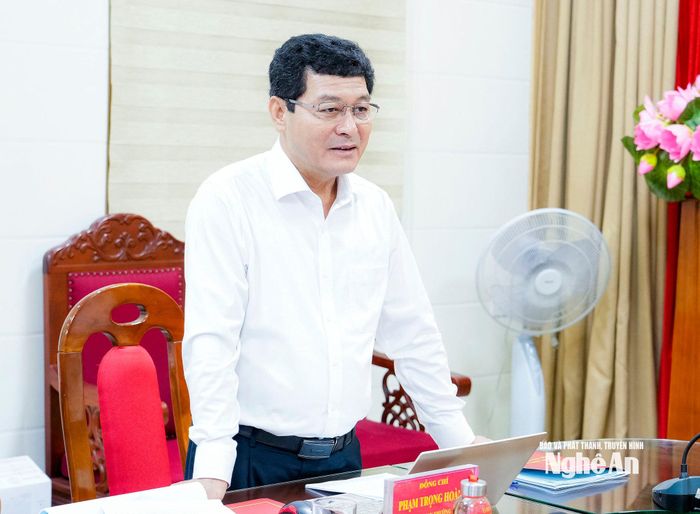Đồng chí Phạm Trọng Hoàng - Trưởng ban Tổ chức Tỉnh ủy phát biểu tại buổi làm việc. Ảnh: Phạm Bằng